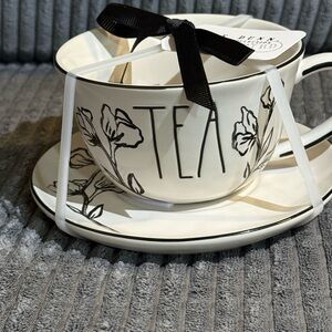 Rae Dunn Cream and Black Floral Tea Set